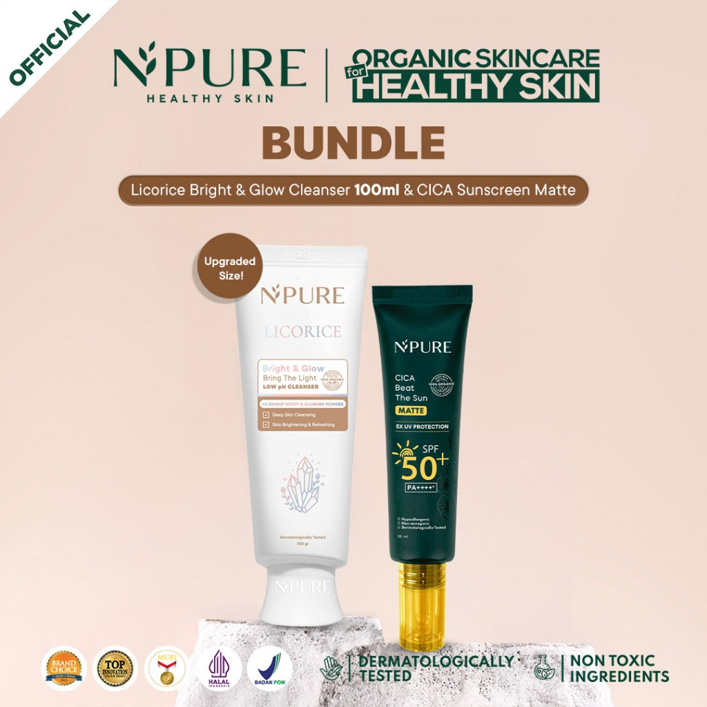 CLEANSER + SUNSCREEN - NPURE Cleanser Cica Marigold Noni Licorice + NPURE Cica Beat The Sun Matte / Cleanser Non-SLS / Sunscreen Wajah