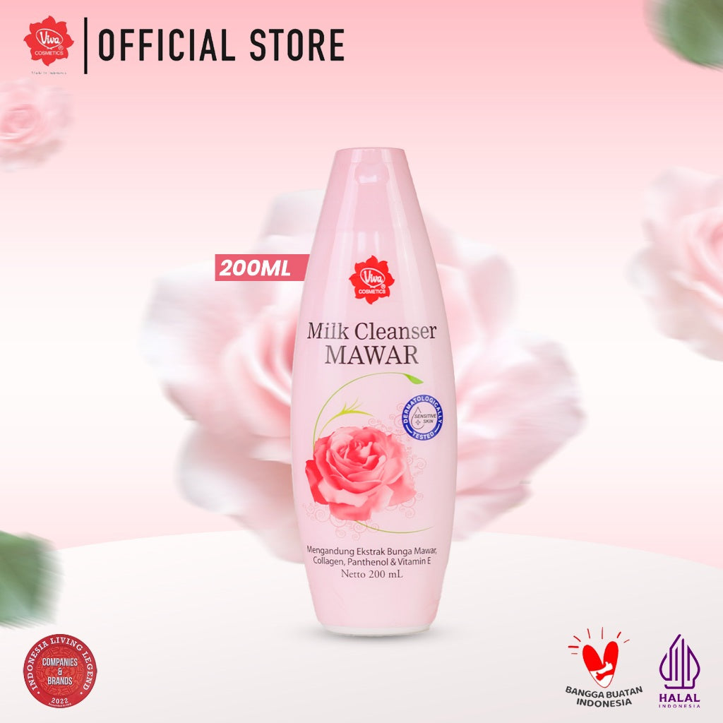 Viva Milk Cleanser Mawar with VIT E, Collagen & Panthenol (tersedia 2 ukuran 100ml & 200 ml)