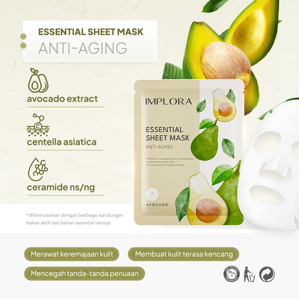Implora Essential Sheet Mask | Hydrating Essence | Mencerahkan Mengencangkan Wajah