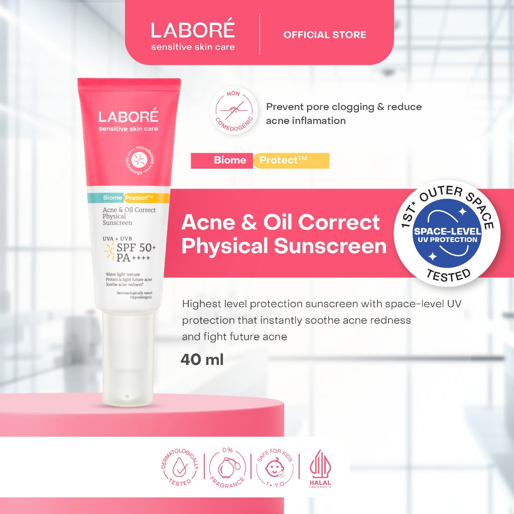 Labore Acne Oil Correct Physical Sunscreen SPF50 PA 40ml-10ml - Acne-Sunscreen Pertama Perlindungan Terkuat dari Sinar UVA UVB