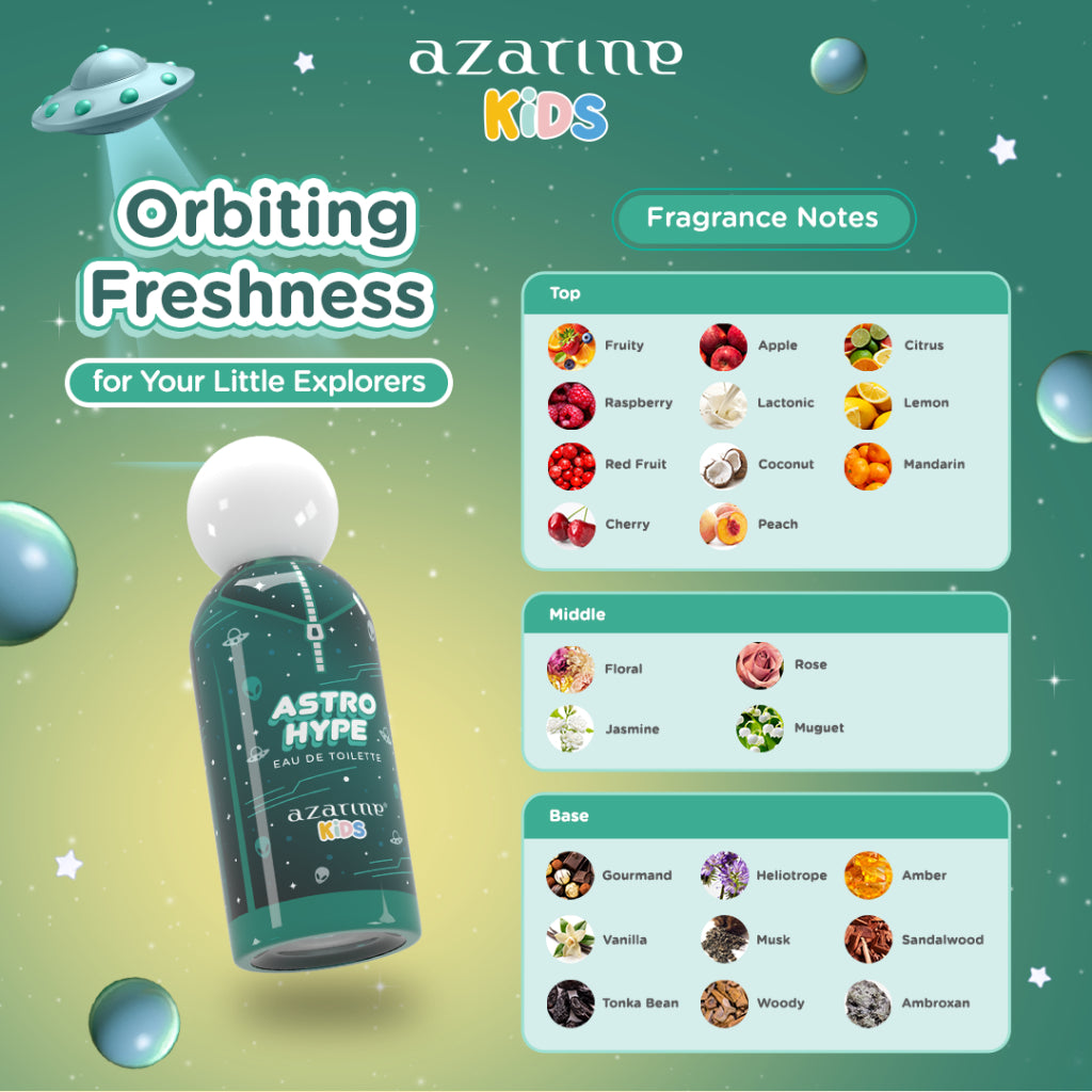 Azarine Kids Eau de Toilette Parfum Anak EDT Fruity Floral Musky Cosmic Scents Wangi Tahan Sepanjang Hari Dermatologcally Tested 50 ml
