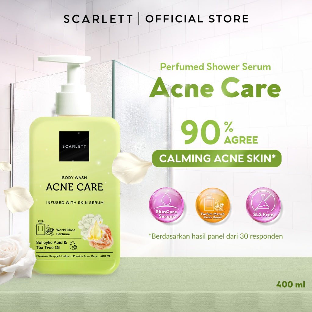 SCARLETT Perfumed Shower Serum 400ml - Brightening, Hydrating, Acne Care | Sabun Mandi Cair untuk Mencerahkan, Melembabkan, Merawat Kulit Berjerawat Jerawat Punggung | Shower Gel Wangi Parfum Mewah Kelas Dunia