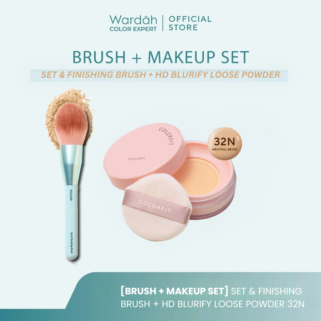 Wardah Halal Tool Brush – Wardah Buff & Blend Brush, Wardah Set & Finishing Brush, Wardah Beauty Blender – Colorfit Matte Foundation, Colorfit HD Blurify Loose Powder – Bundle Brush Set – Make Up Tools - Brush - Wardah Make Up Kit - Makeup