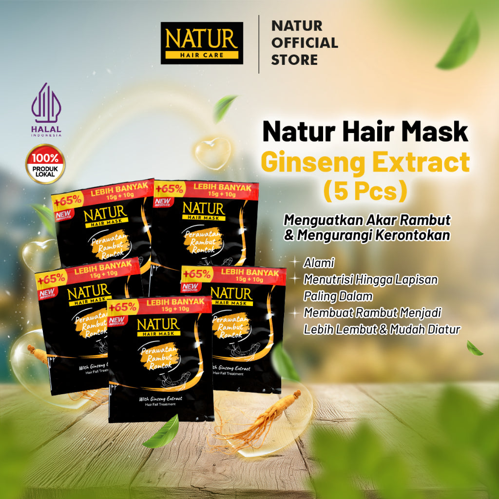 Natur Hair Mask Ginseng 5 (Lima) Pcs - Paket Masker Merawat Kekuatan Rambut / Anti Hair Fall / Mengurangi Rambut Rontok