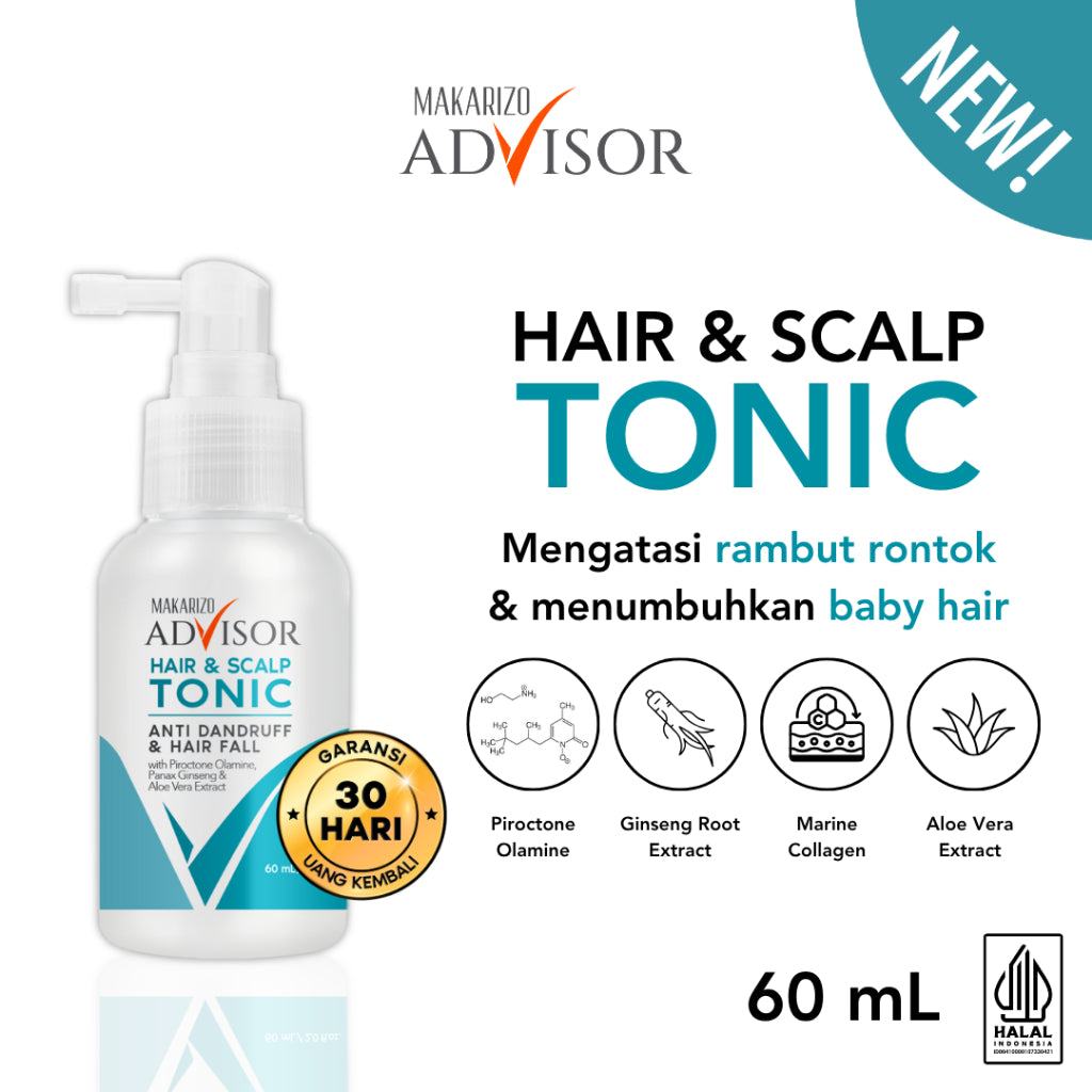 Makarizo Advisor Hair & Scalp Tonic 60 mL & 65 mL - 2 in 1 Untuk Rambut Rontok dan Ketombe