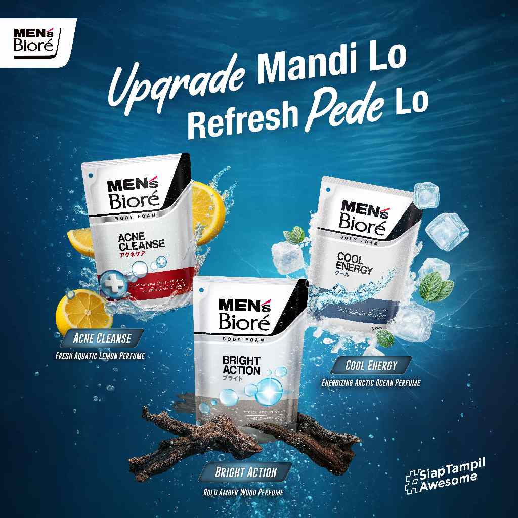 Men's Biore Body Foam Sabun Mandi Cair Pria Bright Action 250 ml Botol