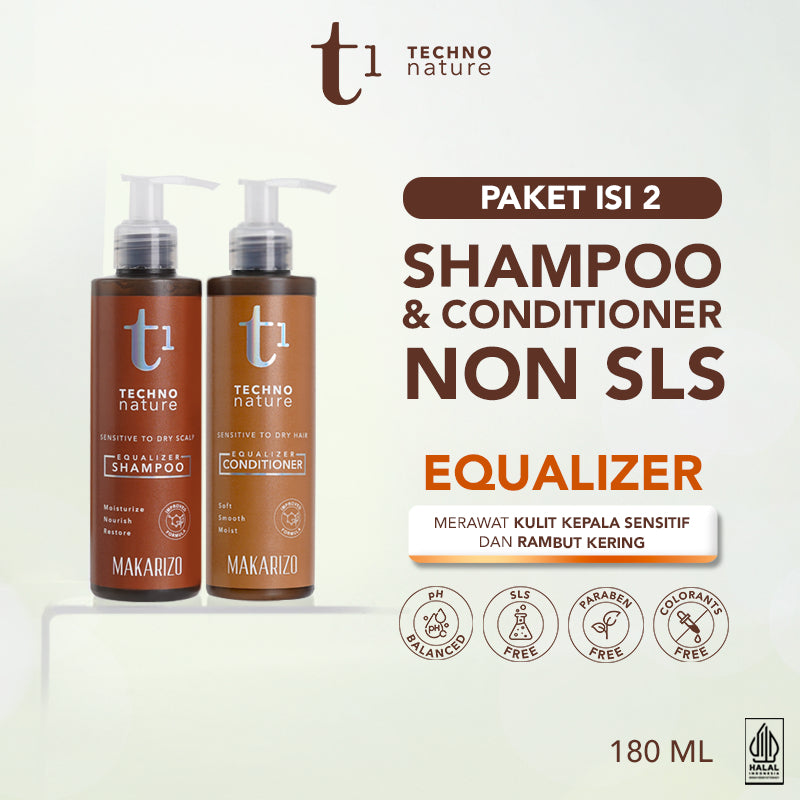 PAKET ISI 2 Makarizo T1 Techno Nature Equalizer Shampoo & Conditioner 180 mL - Shampo Conditioner Non SLS