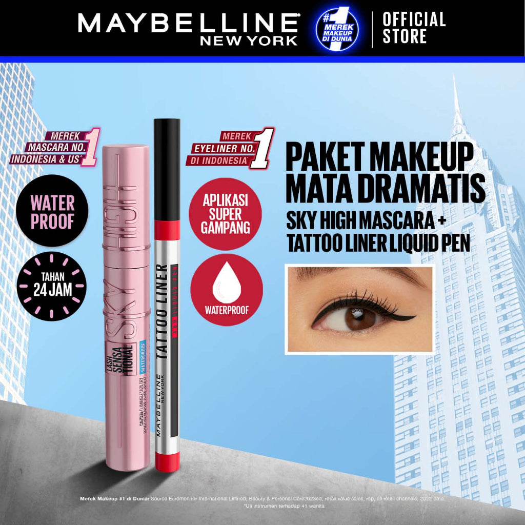 Maybelline Sky High Waterproof Mascara 6ml Maskara Eye Make up Black Bulu Mata Panjang Tebal Tahan 24 Jam Hypercurl Superstay Matte Vinyl Ink