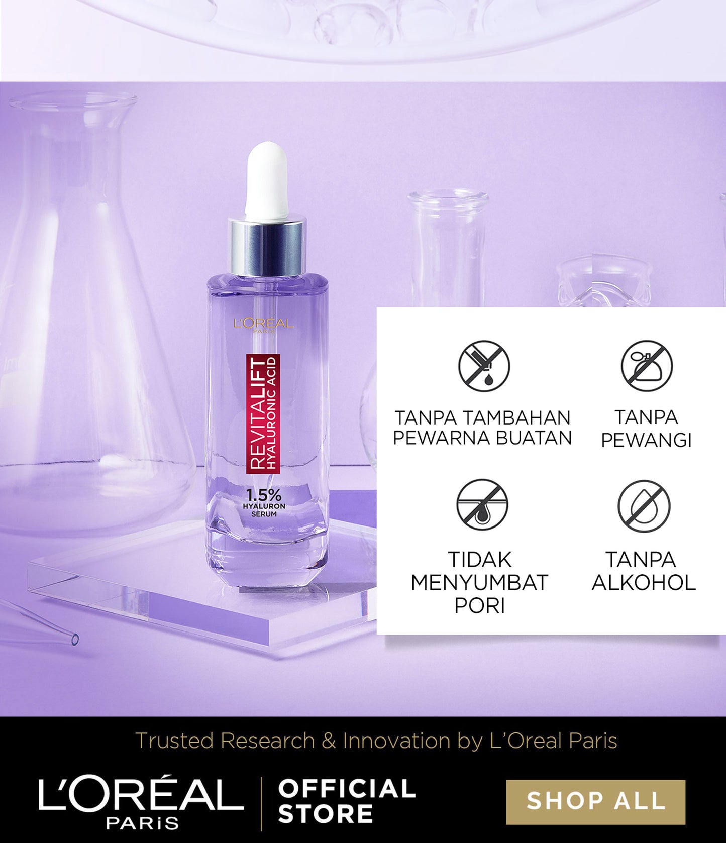 L'Oreal Paris Revitalift 1.5% Hyaluronic Acid Serum Skin Care - 15/30ml (Serum Wajah Untuk Kulit Lembab, Halus, dan Tampak Lebih Muda)