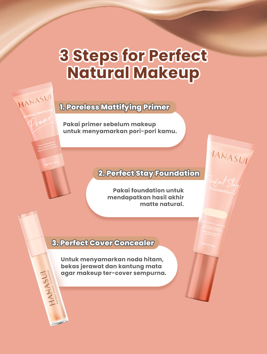 Hanasui Perfect Stay Foundation - Foundation Natural Matte Finish Menyamarkan Pori Pori Oil Control Tahan Lama