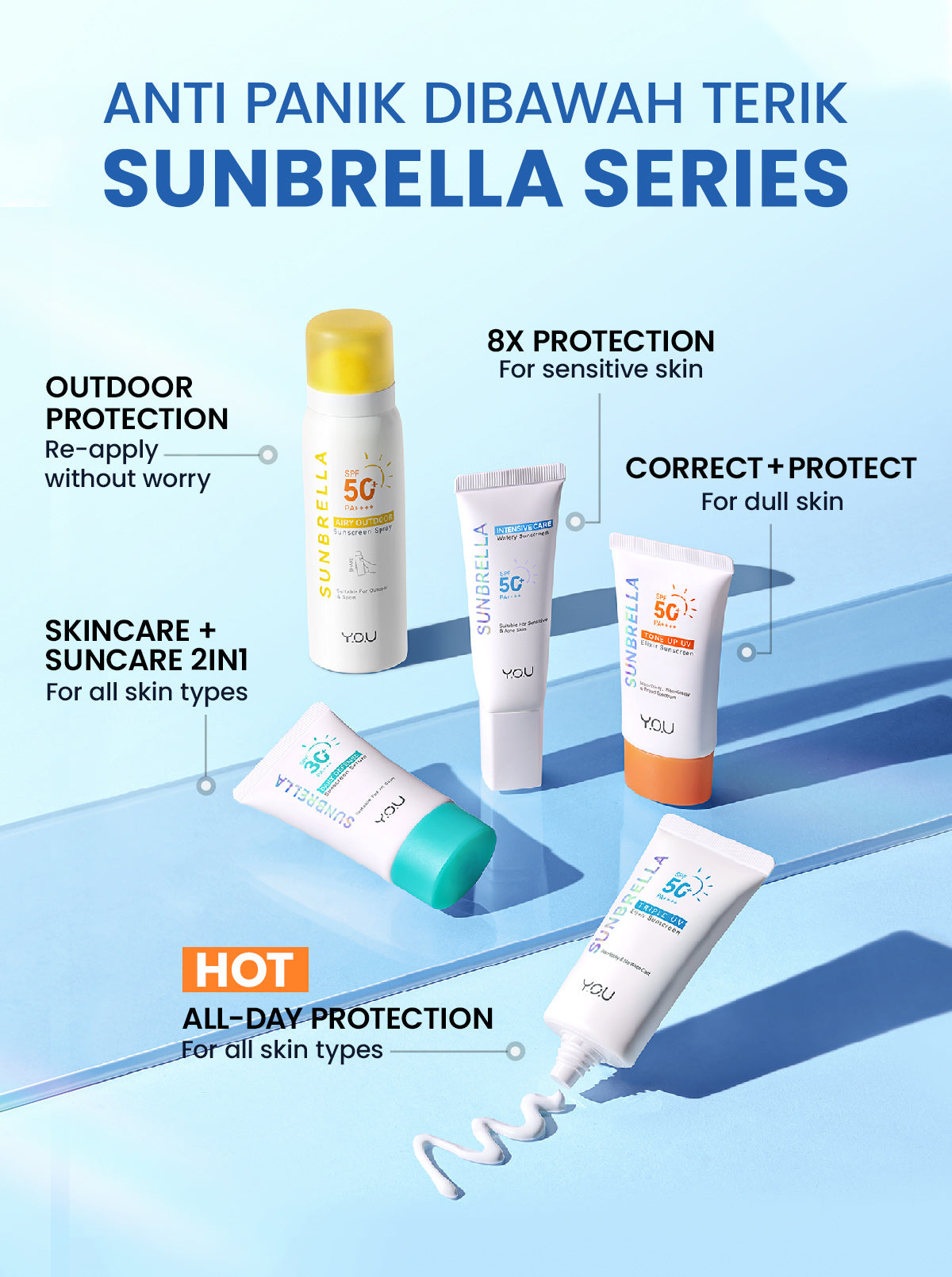 YOU Sunbrella Tone Up UV Elixir Sunscreen SPF50+ PA++++ Tabir Surya Mencerahkan dan Menghidrasi