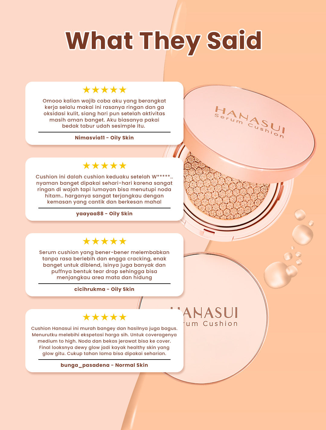 Hanasui Serum Cushion - Flawless Natural Dewy Finish UVA & UVB Protection Perfect Coverage Menyamarkan Pori-Pori Garis Halus Noda Wajah