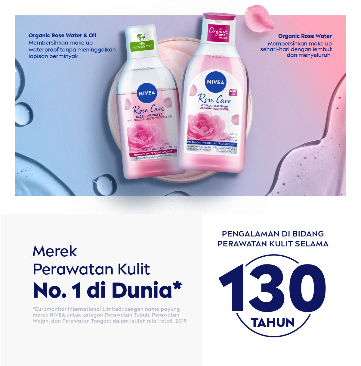 NIVEA Micellar Water in Oil Rose Care Organic Rose Water 400ml - Pembersih make up makeup remover mencerahkan kulit kusam membersihkan wajah oil double cleansing melembabkan kulit kering air mawar - Hokkaido Rose Extract, 0% Alcohol