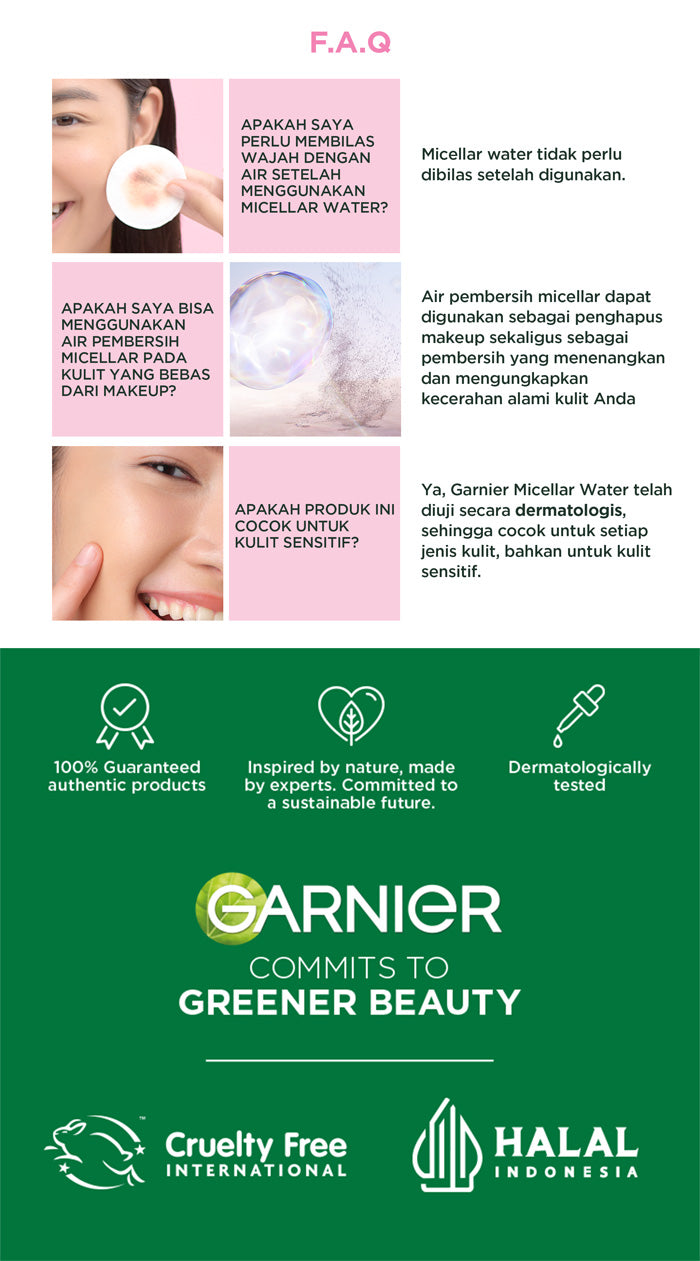 GARNIER Micellar Water Pink Skin Care 400ml Skincare Cleansing - Pembersih Wajah & Make up untuk Kulit Sensitif Micellar Cleansing Water