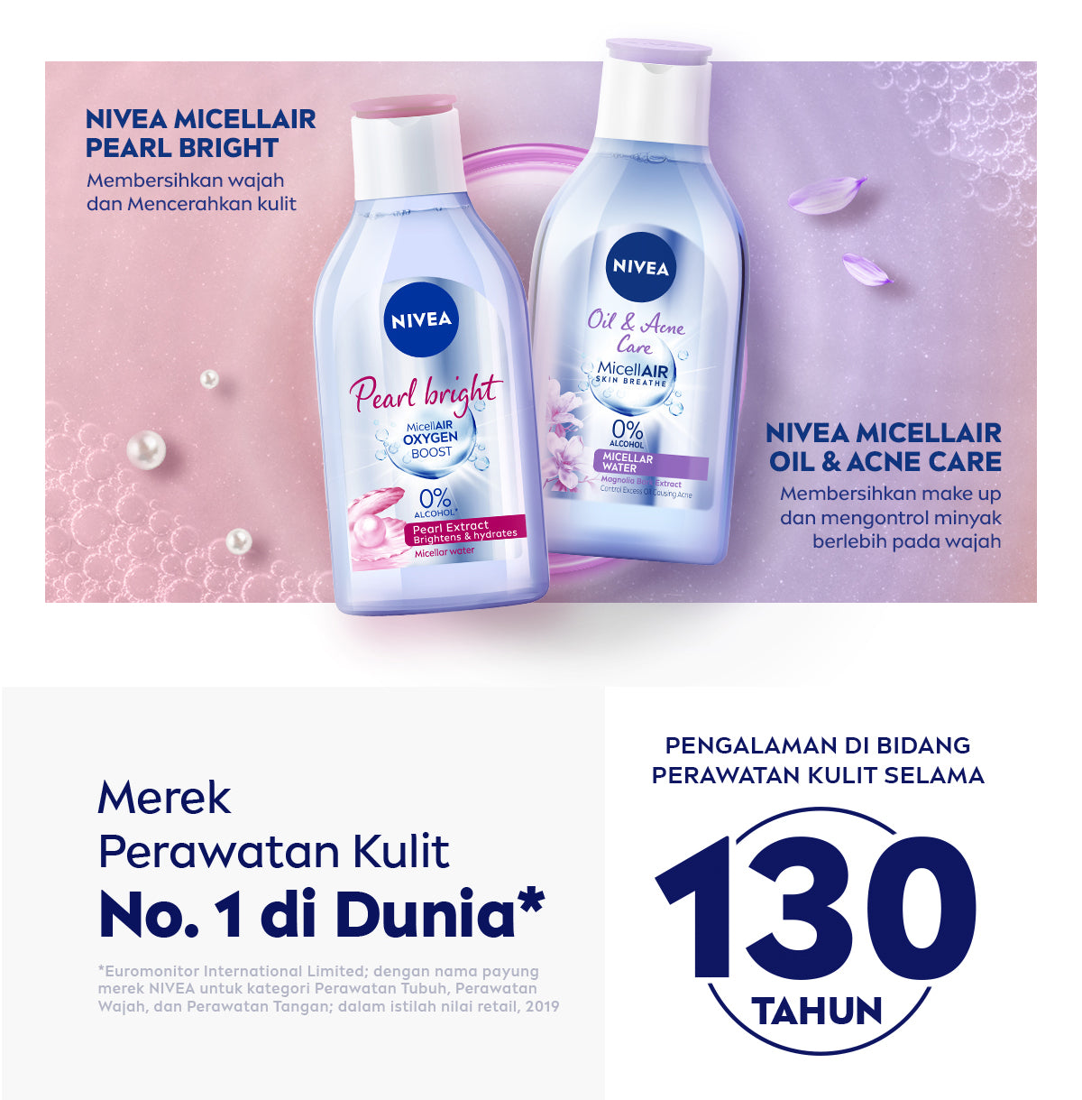 NIVEA Micellar Water MicellAir Pearl Bright 400ml - Pembersih make up tanpa alkohol makeup remover mencerahkan kulit kusam membersihkan wajah double cleansing melembabkan kulit kering - Pearl & Licorice Extract, 0% Alcohol