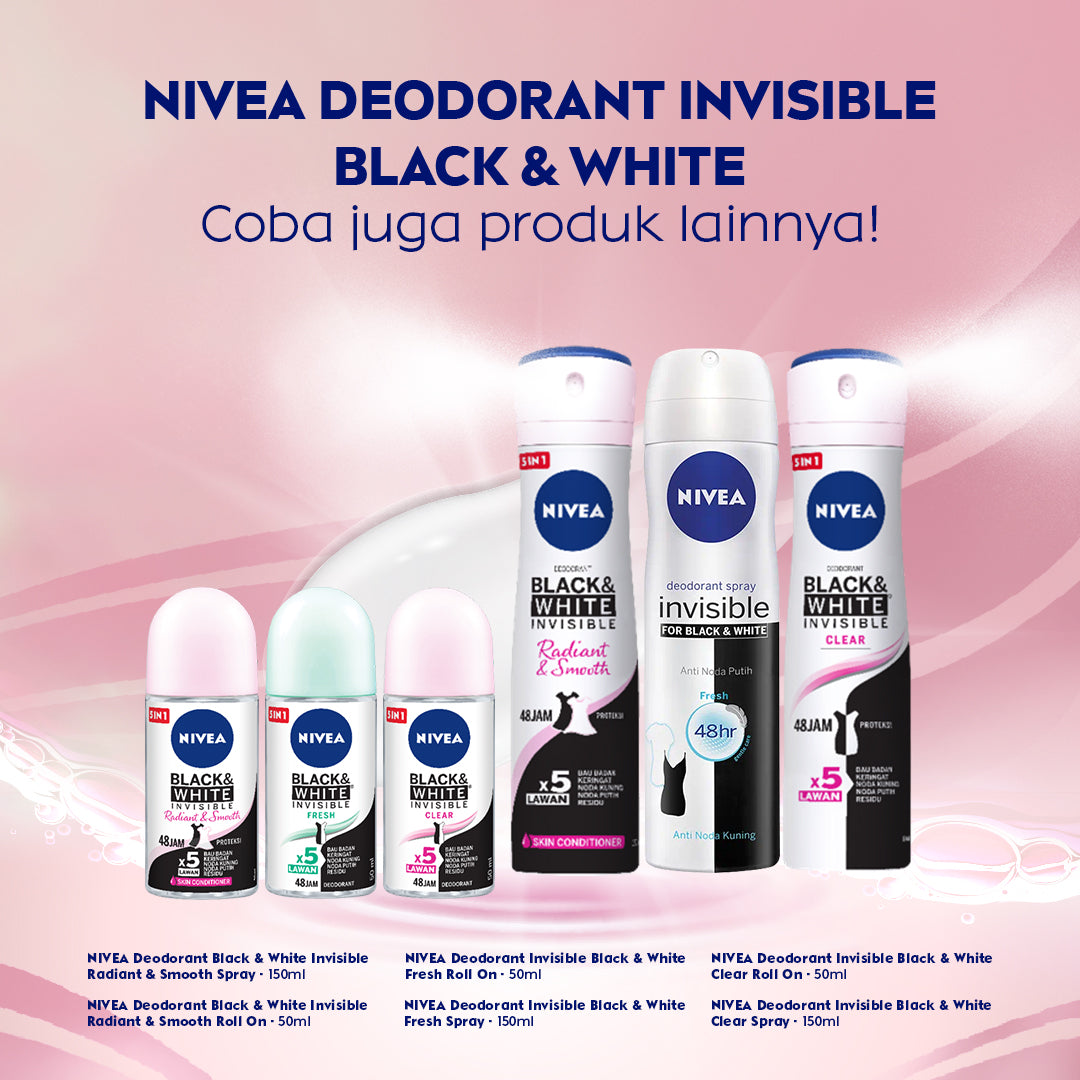 NIVEA Deodorant Roll On Black & White Invisible Original 25ml - Deodoran wanita melawan bau badan tahan keringat anti noda residu dengan wangi segar tahan lama seharian - Antiperspiran, tidak mengandung ethyl alkohol cocok untuk semua jenis kulit