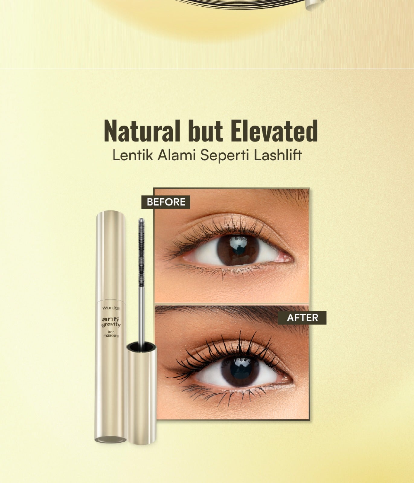 NEW! WARDAH Anti-Gravity Iron Mascara Natural Volumizing - Lengthening Mascara Lentik 24 Jam Tahan Lama, No Clumpy, Smudgeproof, Waterproof - Maskara Jigrak - No Fake Lashes - Bulu Mata Lentik Natural Ringan - Eye Makeup