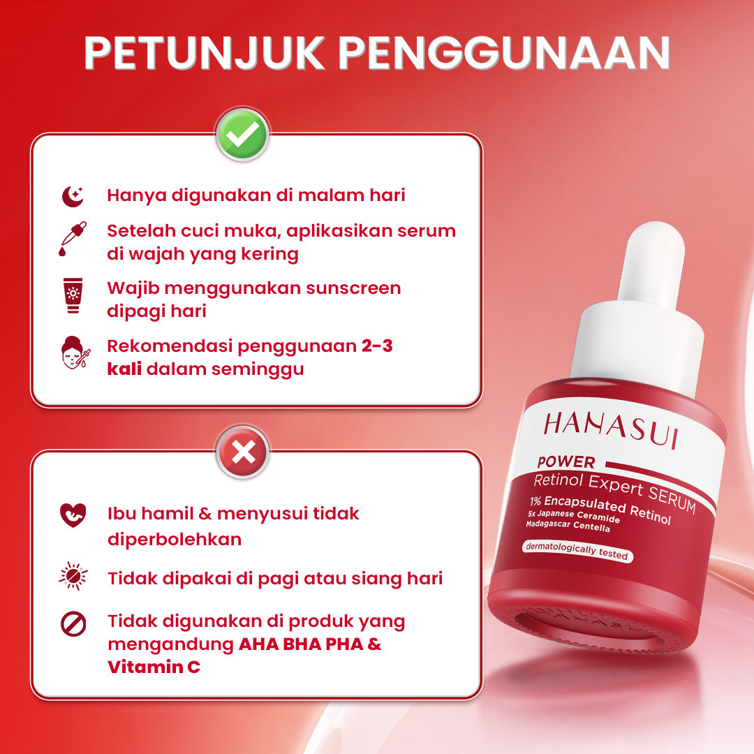 Hanasui Power Retinol Expert Serum 20ml - 1% Encapsulated Retinol - Cegah Kerutan & Kurangi Kusam