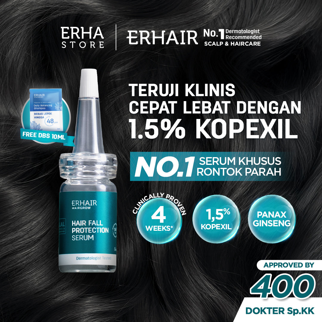 ERHAIR HairGrow Protection Serum 7x8 ml with 1.5% Kopexil - Serum Panax Ginseng Mengurangi Rontok | Serum penumbuh rambut | Menjaga Kesehatan Kulit Kepala dan Menguatkan Akar