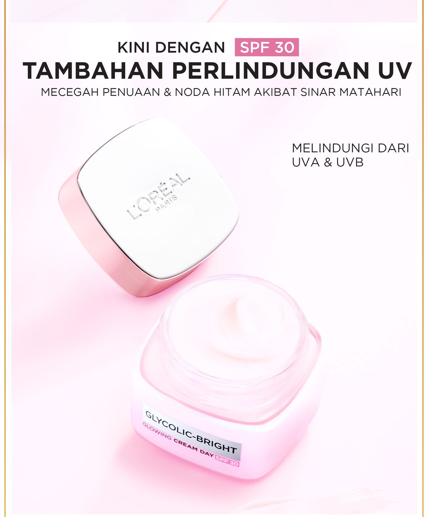 L'Oreal Paris Glycolic Bright Glowing Day Cream SPF 17/30 - 15/50ml (Krim Siang Pelembab Loreal Glyco Acid AHA Exfoliating Anti Dark Spot Wajah Peeling Muka)