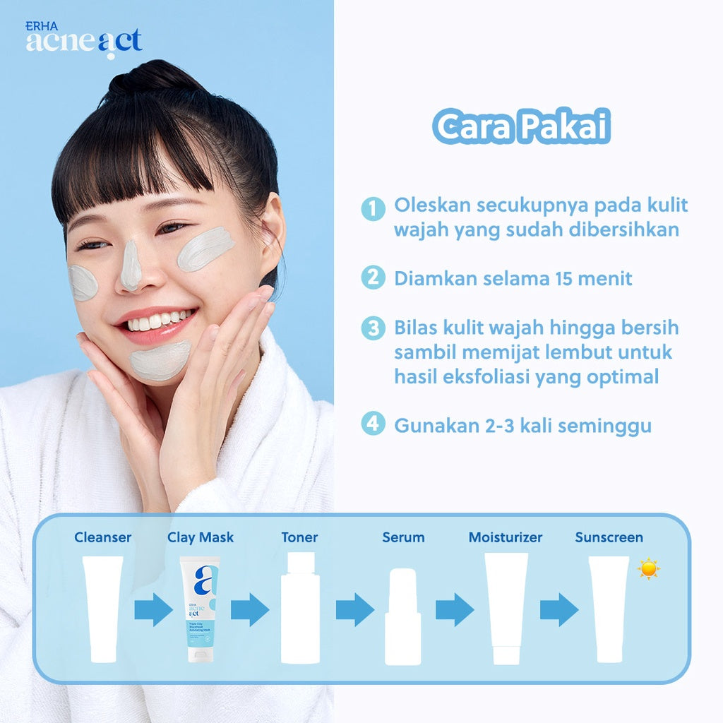 ERHA Acneact Triple Clay Blackhead Exfoliating Mask - Masker Wajah dan Komedo | AHA | BHA