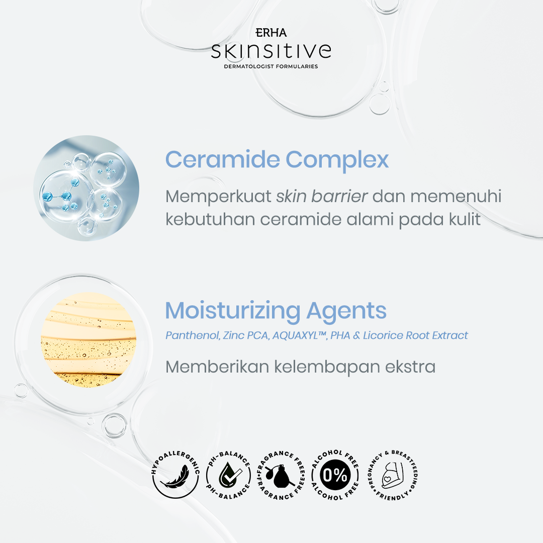ERHA Skinsitive Ultracalm Body Lotion 125g | Pelembap Kulit Semua Jenis Kulit (Normal, Kering, Sensitif) | Gentle, No Fragrance, No Alcohol | Kulit Sangat Kering, Eksim, Ibu Hamil Menyusui, Anak Usia 3 | Skin Barrier Kuat dengan Ceramide, Calming Agent