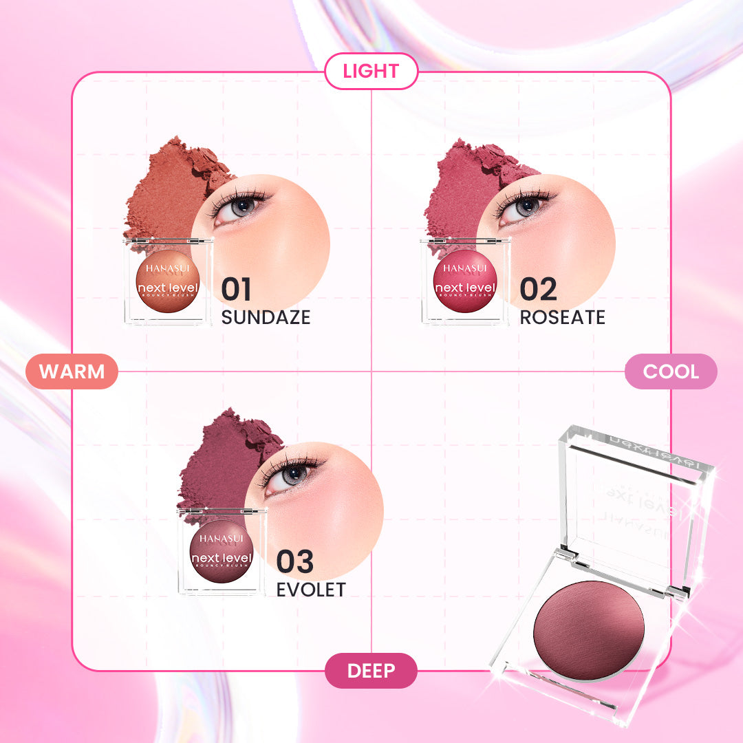 Hanasui Next Level Bouncy Blush - Super Bouncy Blush Long Lasting Blendable Easy To Use Powder Blush Bounce And Blush Kekinian