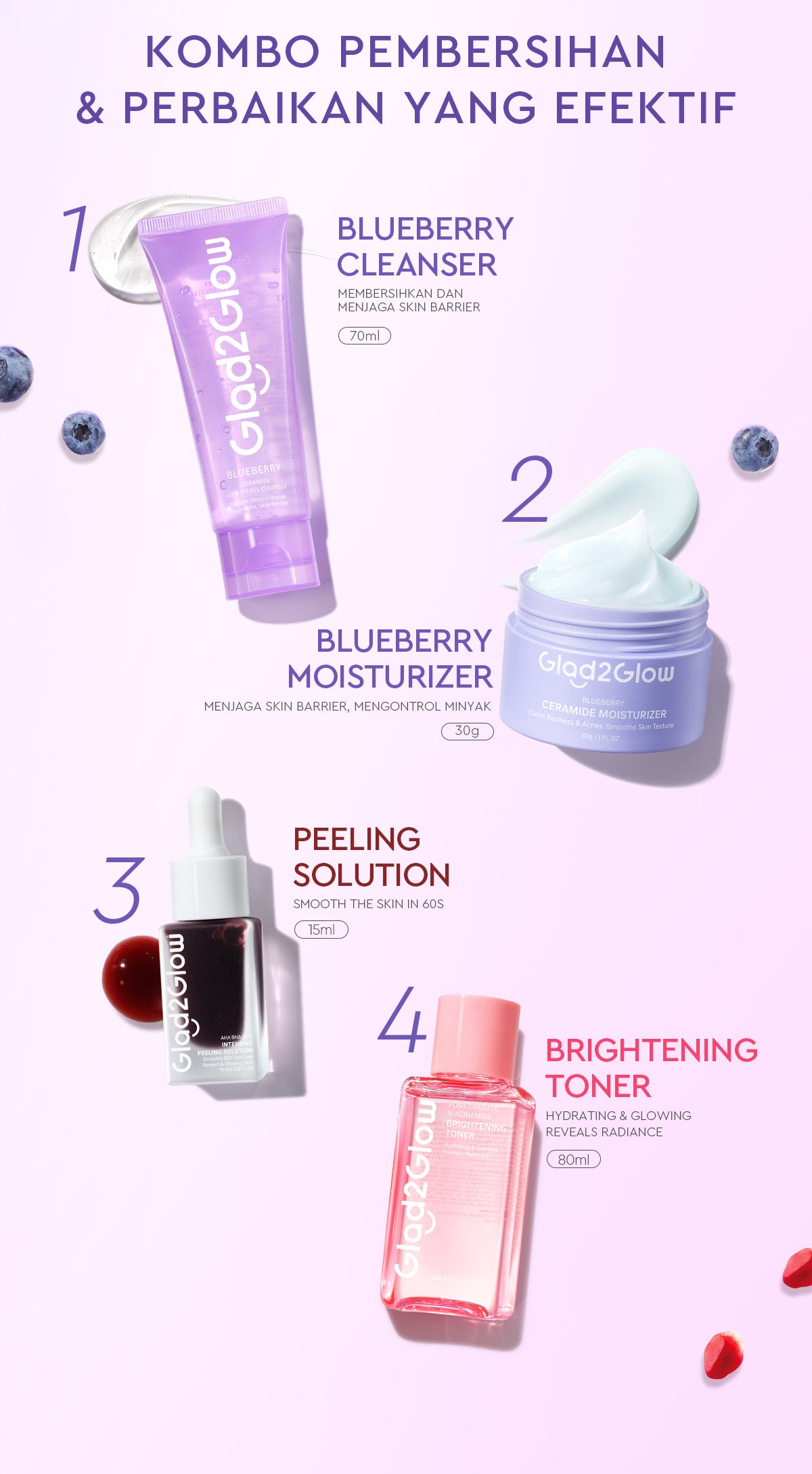 Glad2Glow Blueberry Ceramide Low pH Gel Cleanser facial wash skincare face wash sabun cuci muka cleansing balm exfoliating exfoliasi wajah sabun muka pembersih wajah Memperbaiki penghalang kulit tetap terhidrasi wajah G2G g2glow official store