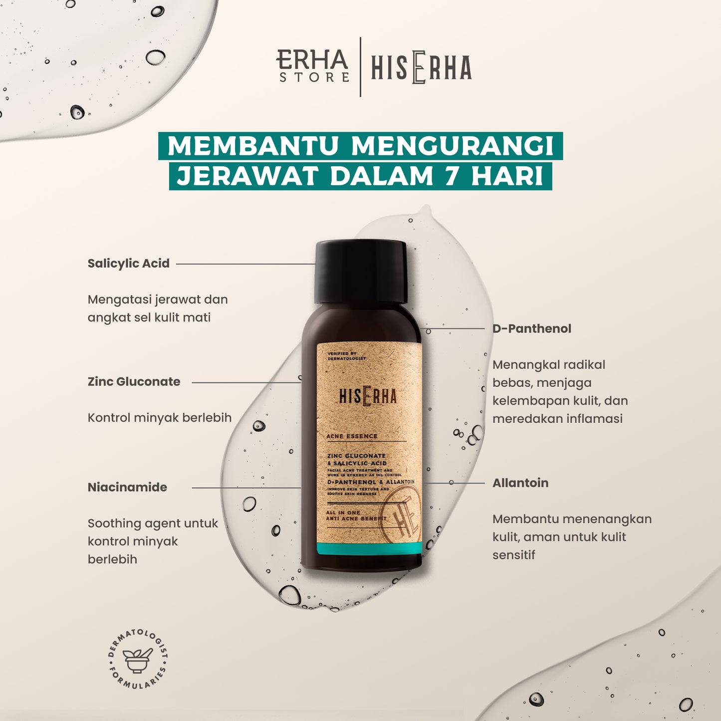 HIS ERHA Paket Facial Wash & Serum Acne - Set untuk Lawan Jerawat / Kurangi Minyak khusus Pria, Melembapkan Wajah, Verified by Dermatologist,Nicianamide, Salicylic Acid, Zinc PCA, D-Phantenol, Gentle Scrub