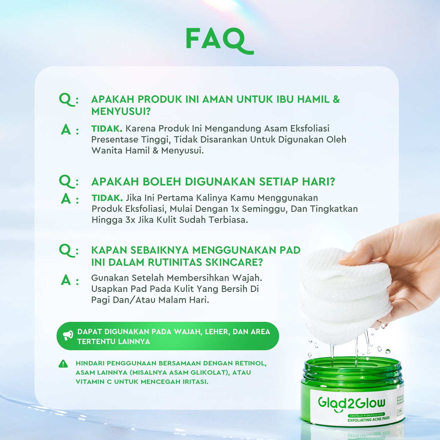 Glad2Glow Centella Salicylic Acid Exfoliating Acne Toner Pads Gentle Eksfoliasi Kulit Jerawat Kulit Sensitif (30 pads) Centella Pads Lactic Acid Malic AHA BHA Peeling Serum Acne Spot Serum Cica Acne Clear Pad Treatment Jerawat exfoliasi wajah obat jerawat