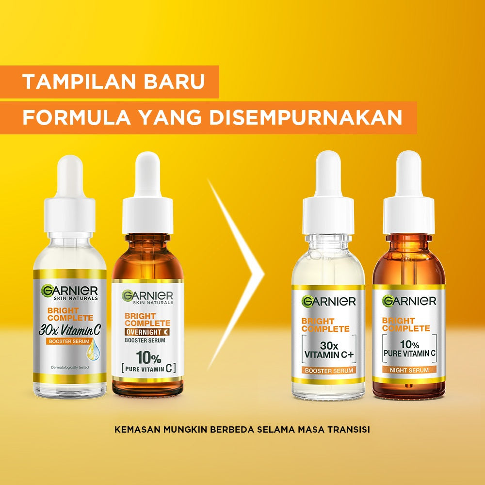 GARNIER Paket Skincare Isi 2 Vitamin C Day Serum & Night Serum 30 ml Tone Up Serum Mencerahkan Wajah | Paket Serum Pagi & Malam
