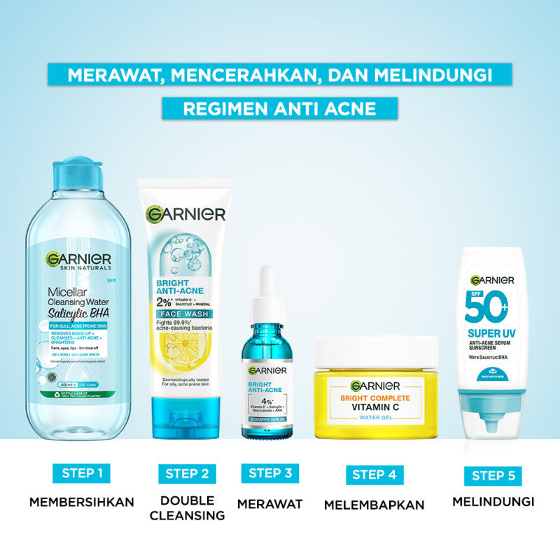 GARNIER Super UV Anti-Acne Serum Sunscreen SPF50+ PA++++ Salicylic Acid Lawan Jerawat BHA 30ml sunscreen spf 50 pa ++++ untuk kulit berminyak, berjerwat, memudarkan bekas jerawat