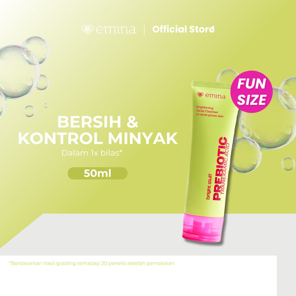 NEW! Emina Prebiotic Tranexamic Acid Brightening Face Wash for Acne Prone Skin 50ml 100ml - Sabun Muka kulit berjerawat dan sensitif, Perbaiki Skin Barrier Mengontrol Minyak Lembab Tanpa Ketarik Cocok untuk semua jenis kulit