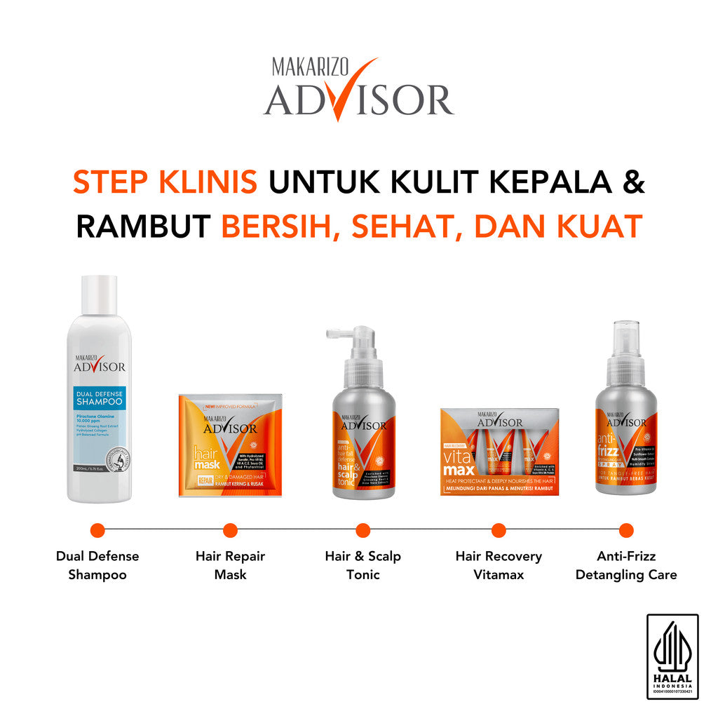 PAKET EXPERT RAMBUT KERING & RUSAK - Makarizo Advisor Vitamax + Repair Mask + Anti Frizz