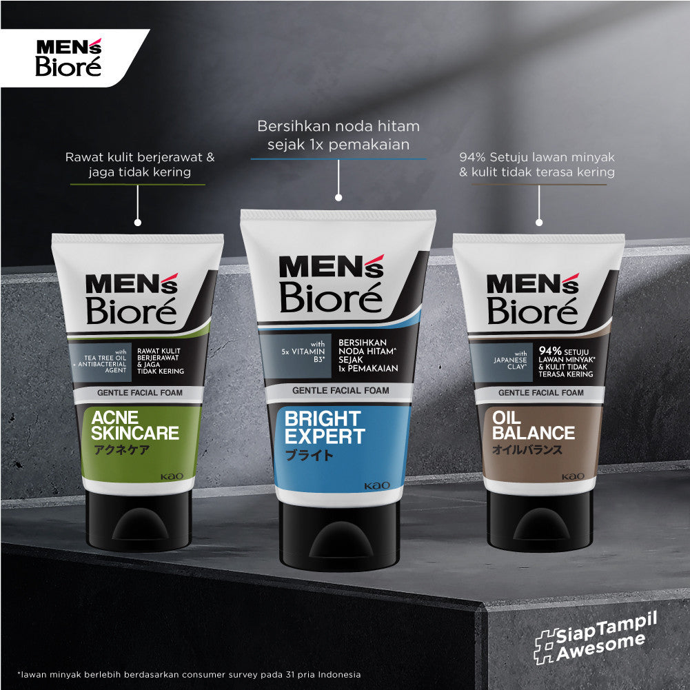 Men's Biore Sabun Cuci Muka Skincare Pria Bright Expert 100gr Twin Pack