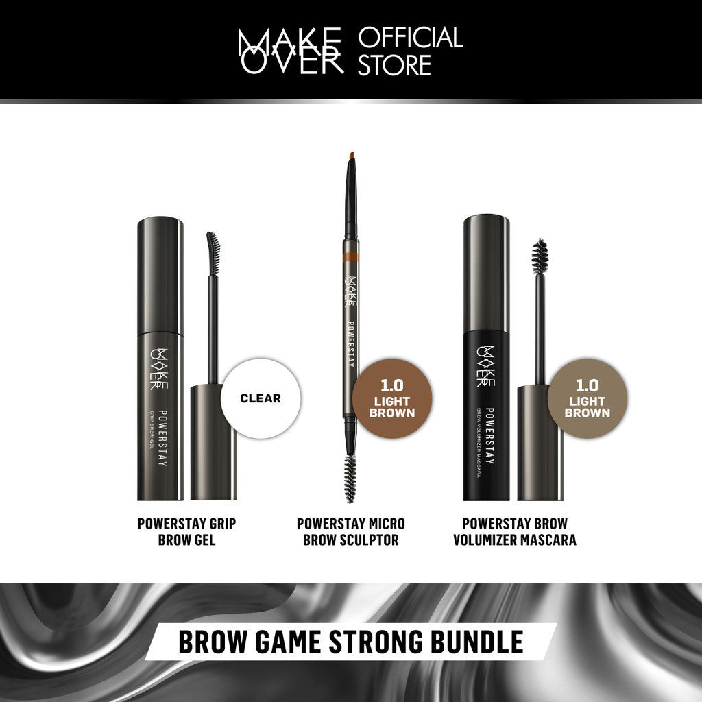 Brow Game Strong Bundle : Make Over Powerstay Grip Brow Gel + Brow Volumizer Mascara + Micro Brow Sculptor