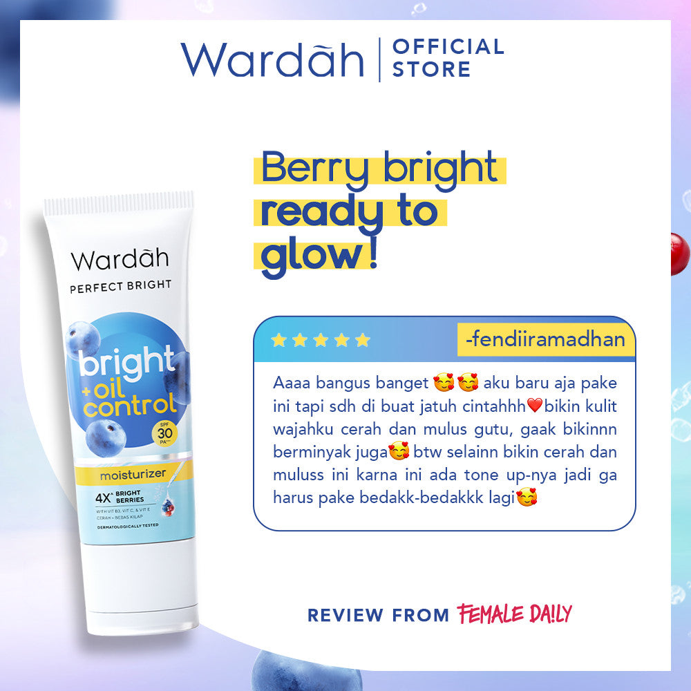 WARDAH Perfect Bright Moisturizer Bright + Oil Control SPF 30 PA+++ 20 ml - Pelembab untuk Kulit Normal Cenderung Berminyak - Mencerahkan Dengan Hasil Matte - Skincare