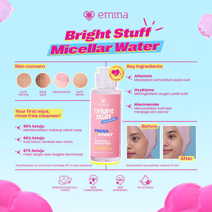 Emina Bright Stuff Micellar Water - Pembersih Wajah Cerah Glowing 50ml