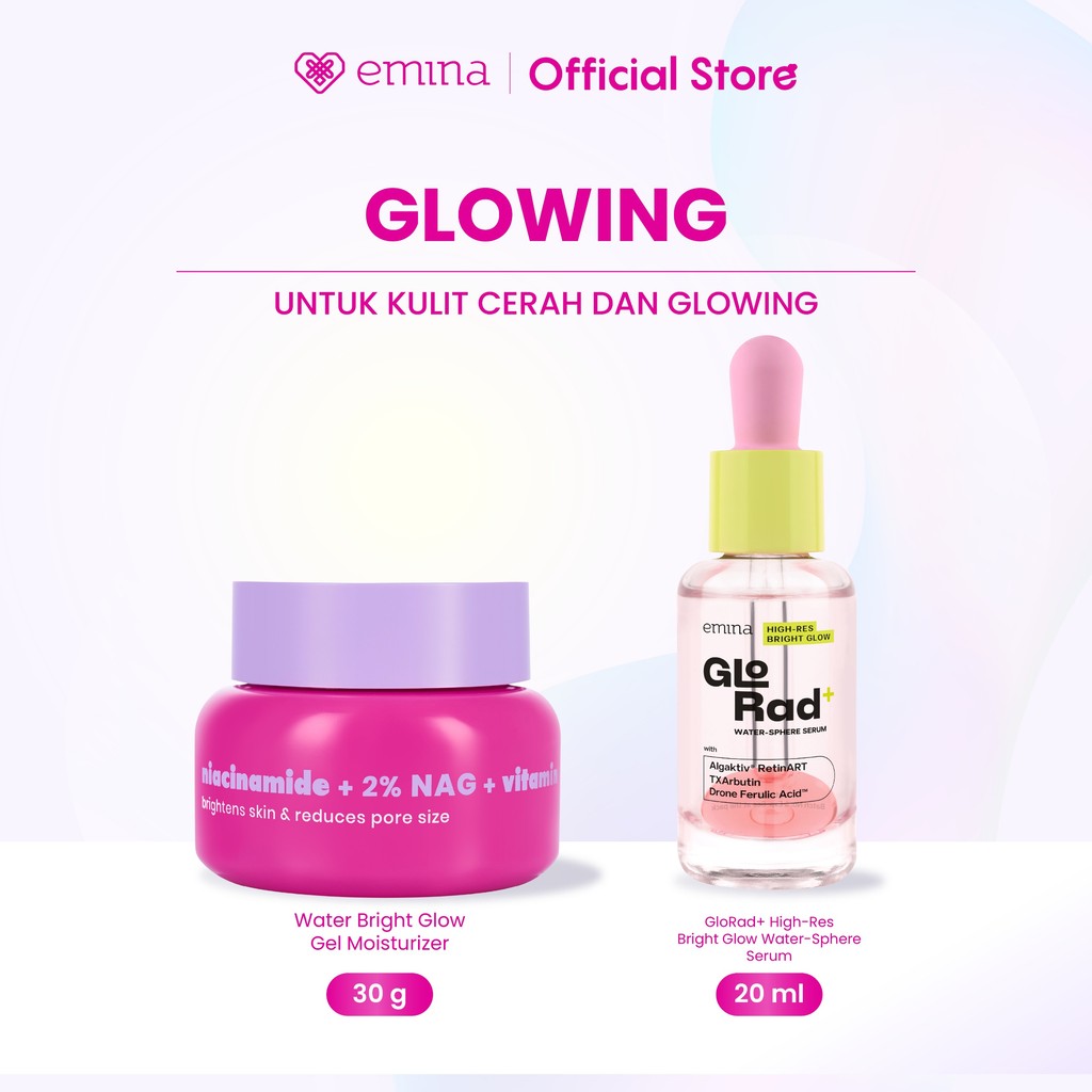 Emina 2 pcs Skincare Paket Moisturizer + Serum - Brightening Moisturizer Gel + Serum Glowing Anti-acne Ceramide Niacinamide Cica