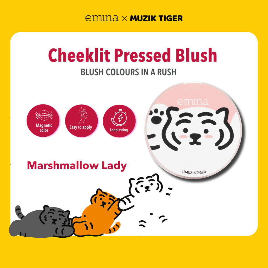 EMINA X MUZIK TIGER SERIES - Emina Airy Surprise Tint, Glossy Stain, Cheek Lit Pressed Blush, Lip Mask