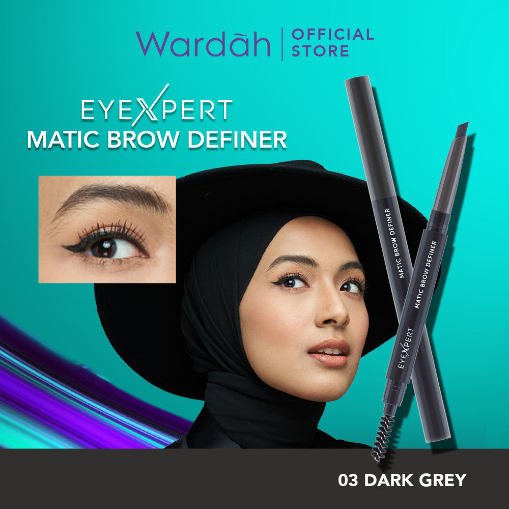 WARDAH EyeXpert Matic Brow Definer - Pensil Alis Anti Air dan Tahan Lama Hingga 8 Jam - Mudah Digunakan dengan Teksur Powdery - Wudhu Friendly - Makeup