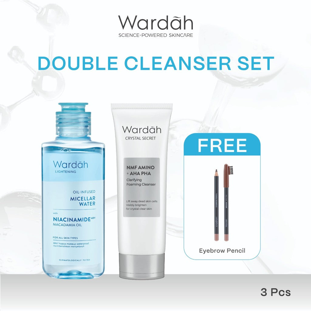Wardah Paket Double Cleanser Micellar Water 100 ml + Gel Cleanser Acnederm - Untuk Kulit Wajah yang Lebih Bersih - Skincare