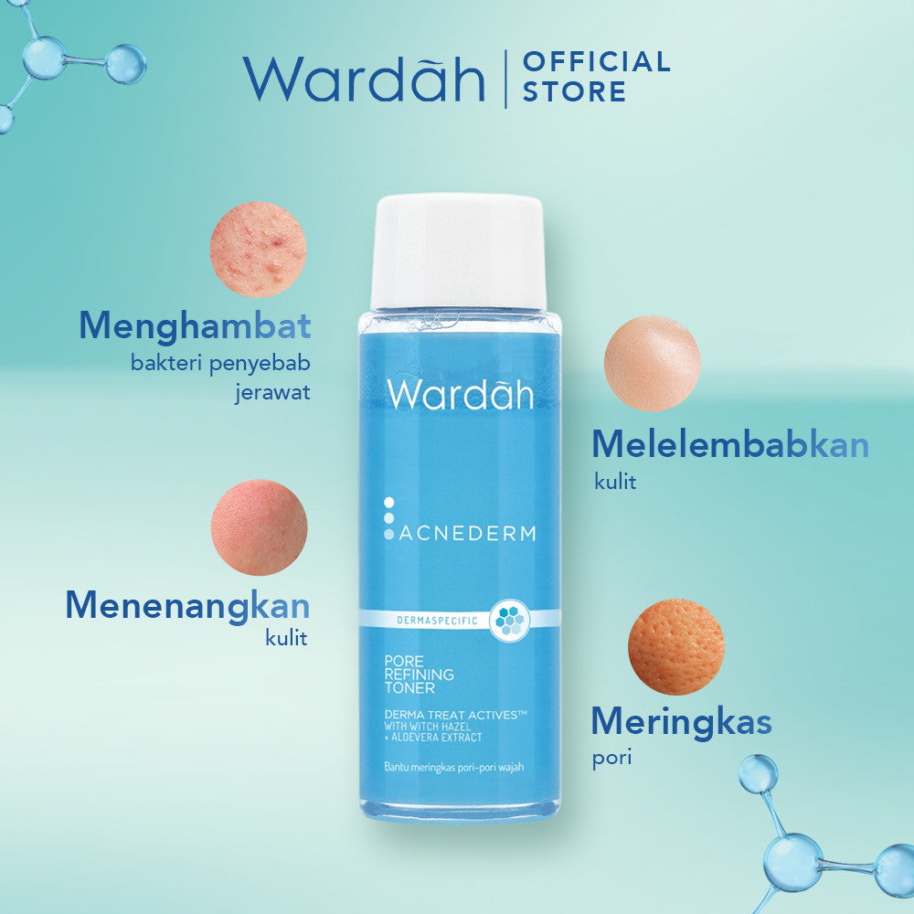 WARDAH 2% Witch Hazel + 1% Zinc Gluconate Acnederm Pore Refining Toner 100 ml - Toner Jerawat yang Mencerahkan Kulit, Menyamarkan Noda Bekas Jerawat - Mengurangi Kemerahan dan Mengontrol Minyak Berlebih - Skincare