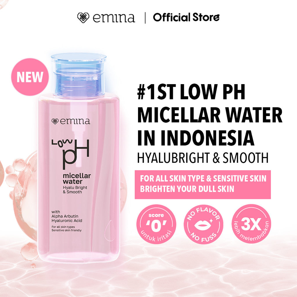 NEW! Emina Low pH Micellar Water Series - HyaluBright Smooth & Made-Calm Purify Micellar Water 300 ml & 125 ml
