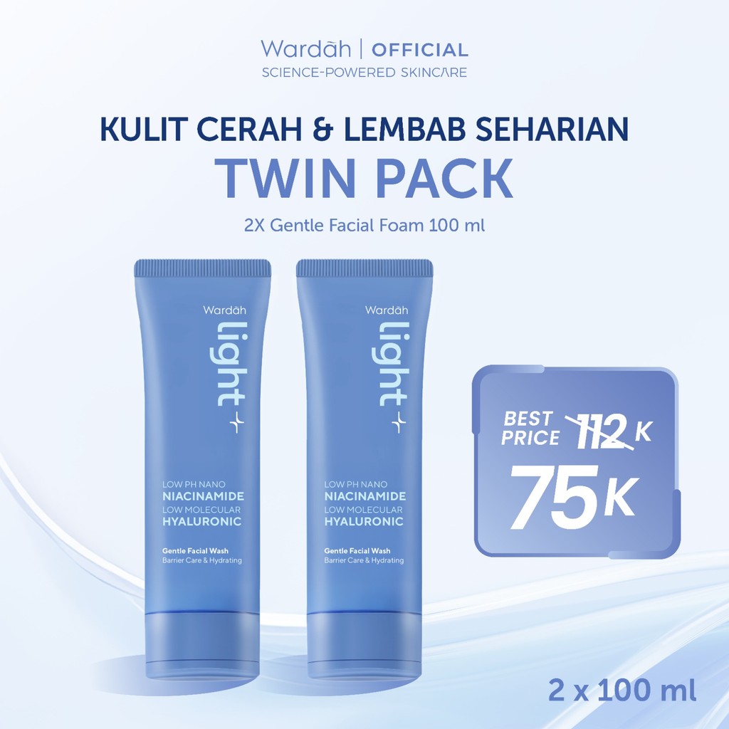 WARDAH Lightening Low pH Nano Niacinamide Low Molecular Hyaluronic Gentle Facial Wash | Light+ Facial Wash Skincare Face Wash Sabun Cuci Muka Cleansing Pembersih Wajah Terhidrasi Wajah Bersih - Skincare