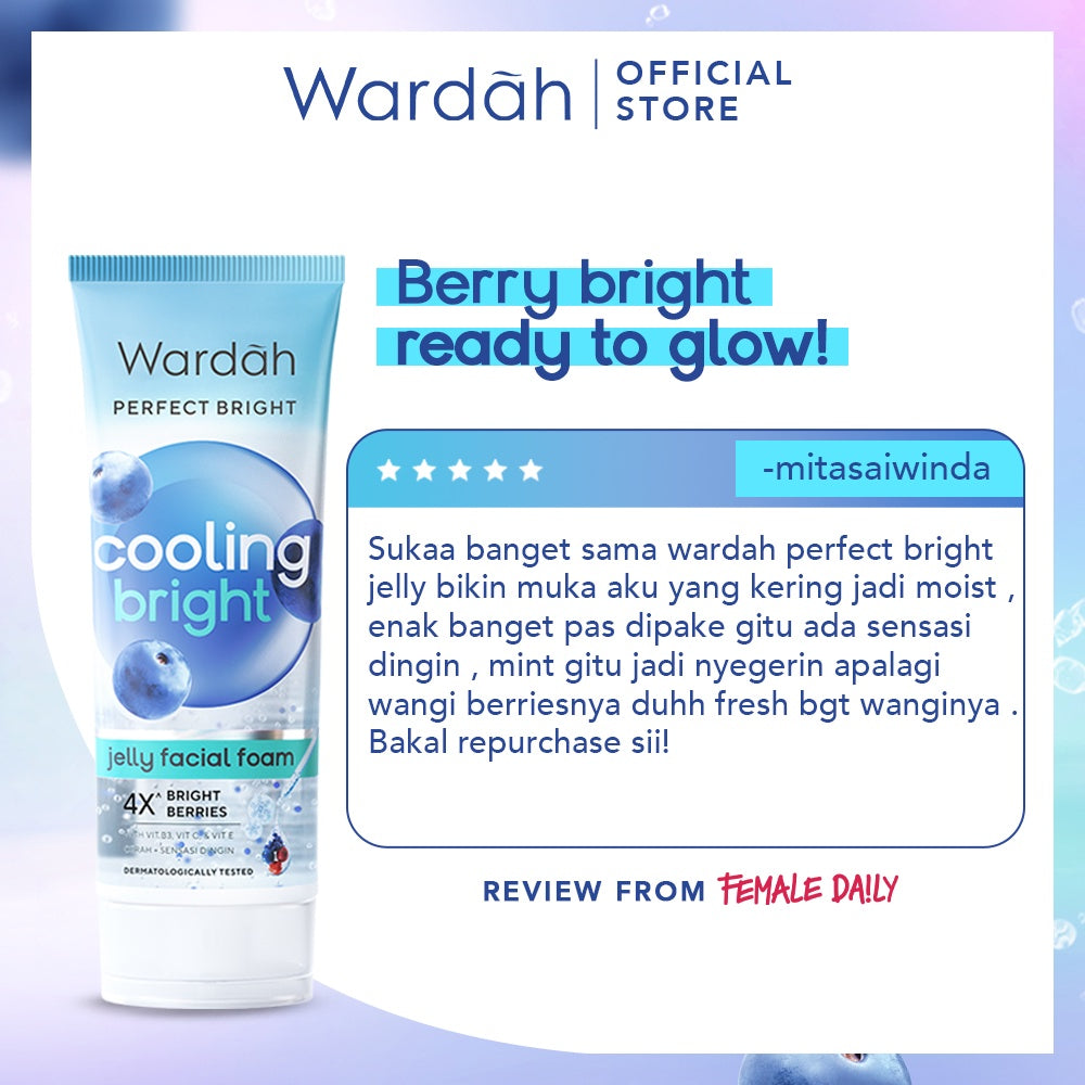 WARDAH Perfect Bright Cooling Bright Jelly Facial Foam 100 ml - Facial Wash untuk Semua Jenis Kulit - Sabun Cuci Muka dengan Sensasi Dingin untuk Mencerahkan dan Membantu Meratakan Warna - Kulit Bersih, Cerah, & Fresh - Skincare