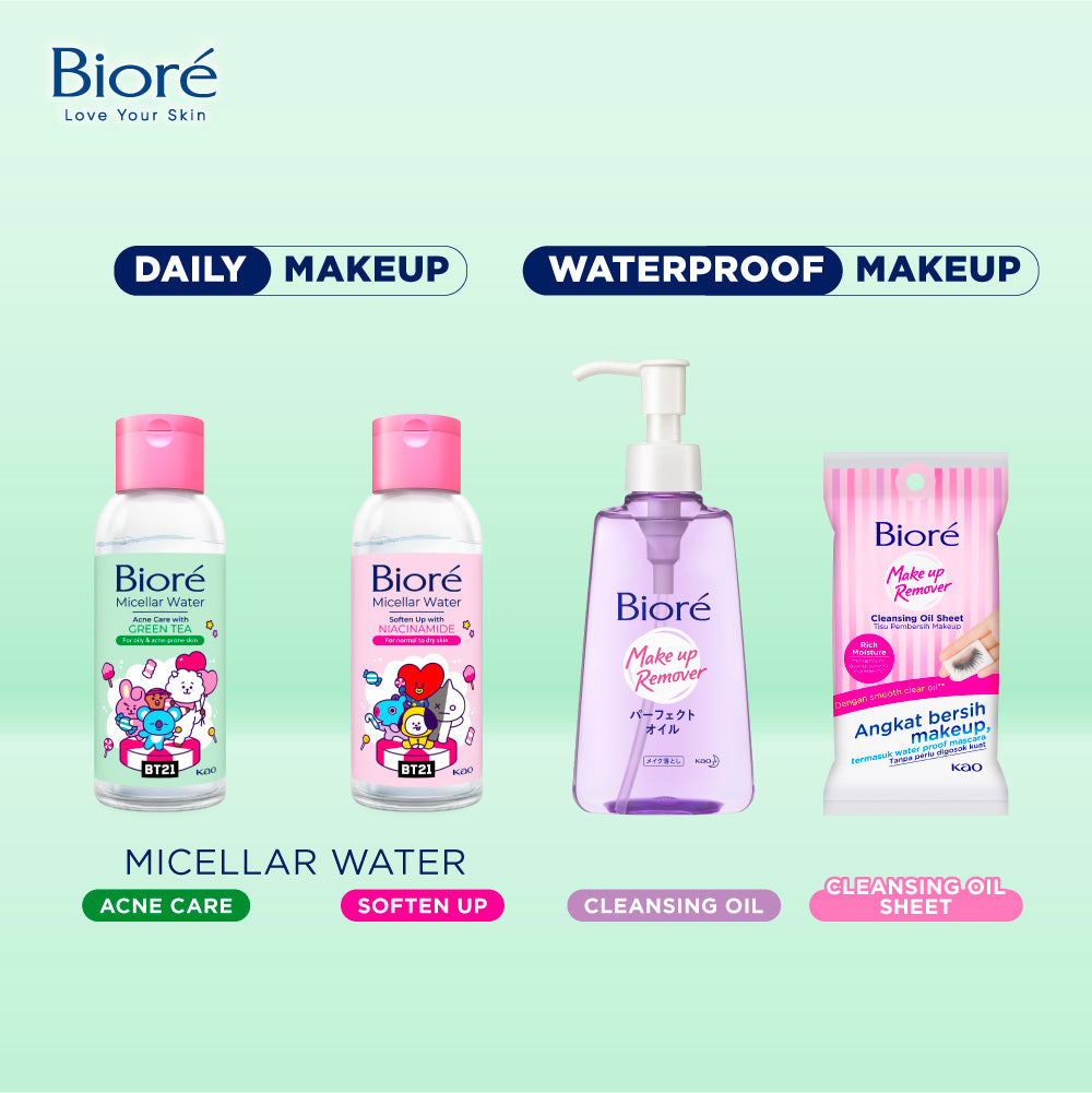BT21 Special Edition BIORE Micellar Water Pembersih Wajah Acne Care Green Tea 90 ml For Oily & Acne-prone Skin Makeup Remover