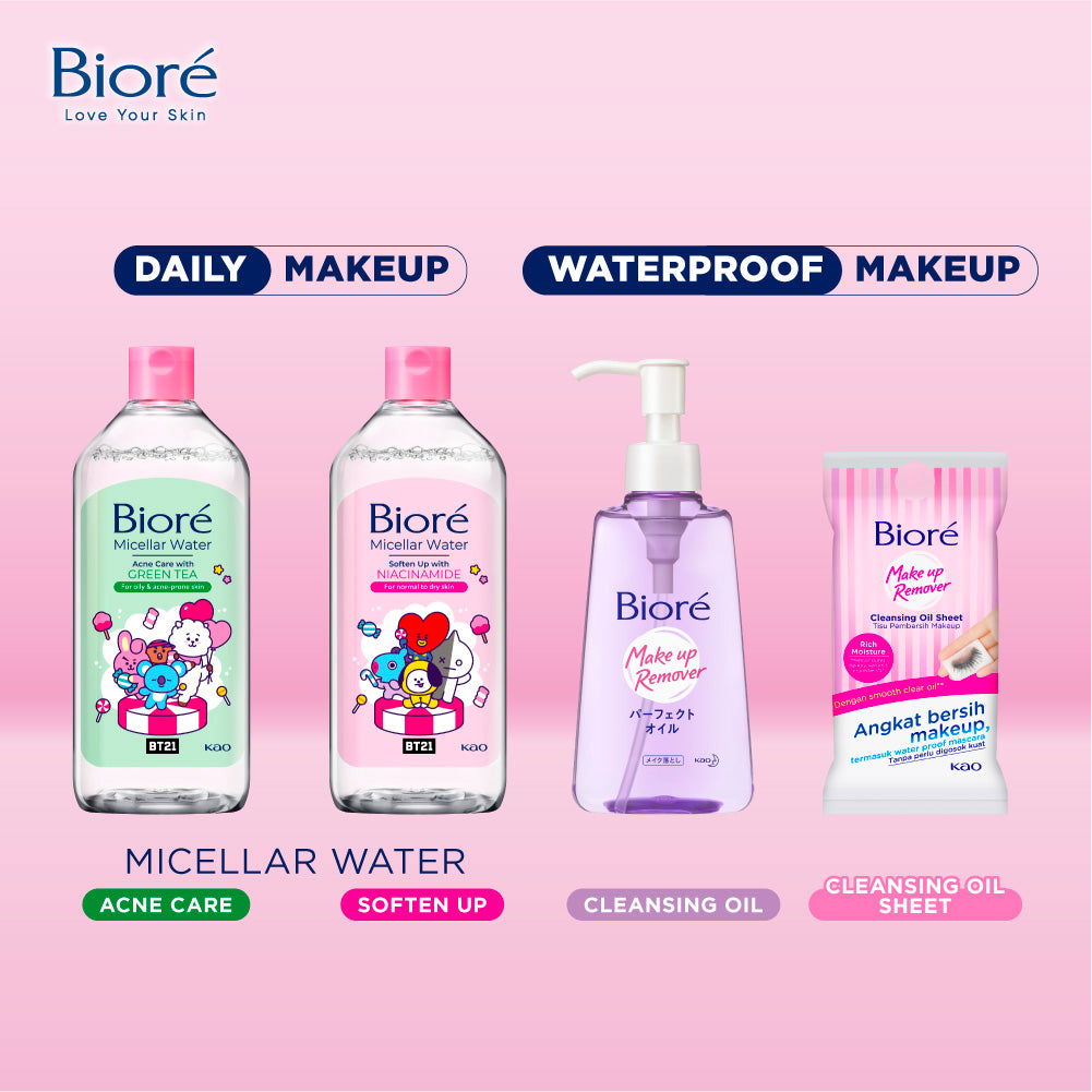 BT21 Special Edition BIORE Micellar Water Pembersih Wajah Soften Up Niacinamide 400 ml for Normal - Dry Skin Makeup Remover