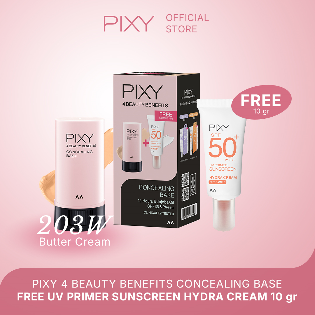 Special Package PIXY 4 Beauty Benefits Concealing Base FREE UV Primer Sunscreen Hydra Cream 10gr