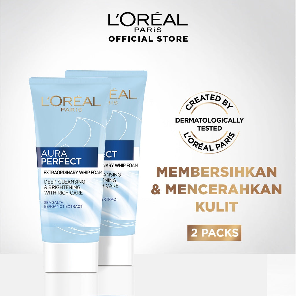 L'Oreal Paris Aura Perfect Whip Foam 100 ml - 2 Pcs -Skincare Facial Cleanser Wash Loreal